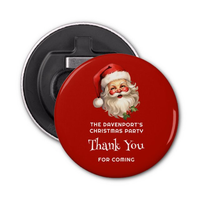 Holly Jolly Santa Claus Retro Christmas Thank You Bottle Opener (Front)
