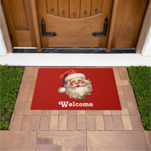 Holly Jolly Santa Claus Retro Christmas Welcome Doormat