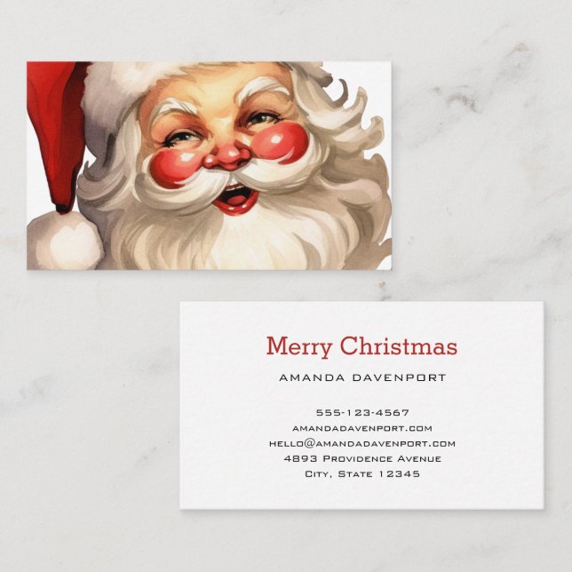 Holly Jolly Santa Claus Retro Style Christmas Business Card (Front/Back)