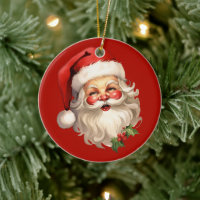 Holly Jolly Santa Claus Retro Style Christmas