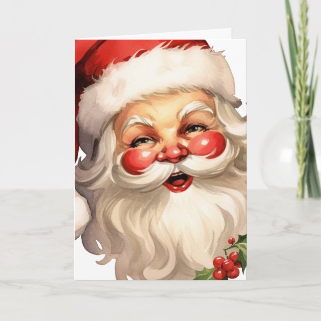 Holly Jolly Santa Claus Retro Style Christmas Holiday Card (Front)