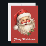 Holly Jolly Santa Claus Retro Style Christmas Holiday Card<br><div class="desc">A flat Christmas card with a joyful illustration of a vintage style Santa Claus with red rosy cheeks. wearing his classic red santa hat and his big white bear. A sprig of holly adds to the festive holiday spirit of this design.</div>