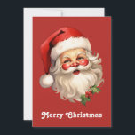 Holly Jolly Santa Claus Retro Style Christmas Holiday Card<br><div class="desc">A flat Christmas card with a joyful illustration of a vintage style Santa Claus with red rosy cheeks. wearing his classic red santa hat and his big white bear. A sprig of holly adds to the festive holiday spirit of this design.</div>