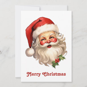 Holly Jolly Santa Claus Retro Style Christmas Holiday Card