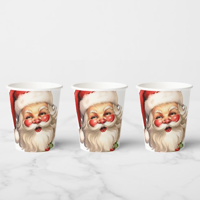 Holly Jolly Santa Claus Retro Style Christmas Paper Cups (Multi)