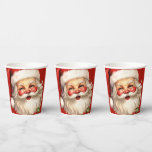 Holly Jolly Santa Claus Retro Style Christmas Paper Cups<br><div class="desc">Paper cups with a joyful illustration of a vintage style Santa Claus with red rosy cheeks. wearing his classic red Santa hat and his big white bear. A sprig of holly adds to the festive holiday spirit of this design.</div>