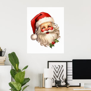Holly Jolly Santa Claus Retro Style Christmas Poster