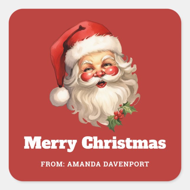 Holly Jolly Santa Claus Retro Style Christmas Square Sticker (Front)