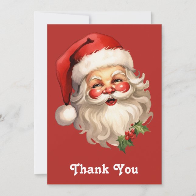Holly Jolly Santa Claus Retro Style Christmas Thank You Card (Front)