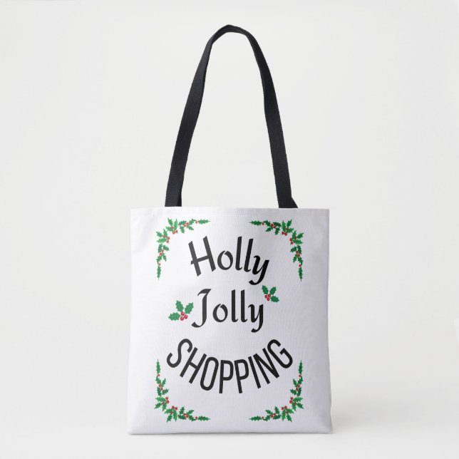 Holly Jolly Shopping Winter Holiday Tote Bag (Front)