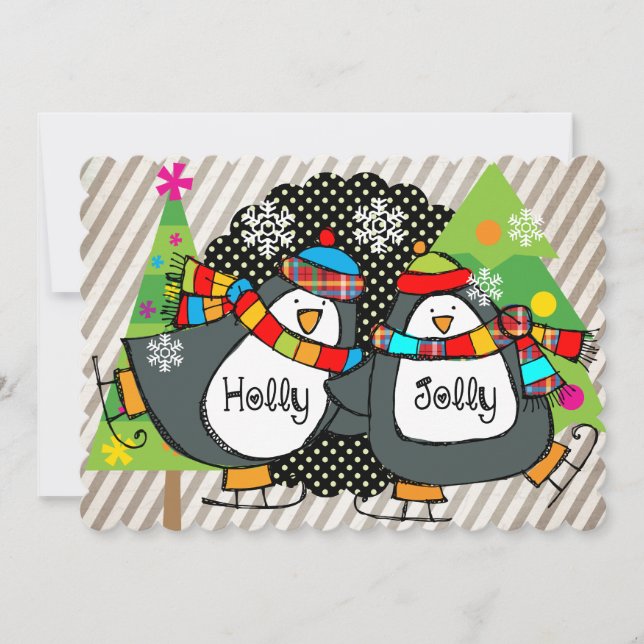 Holly Jolly Skating Penguins Holiday Card (Front)
