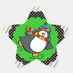 Holly Jolly Skating Penguins Star Sticker