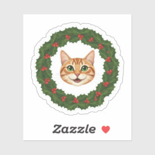 Holly Jolly Smiling Kitty Cat Christmas Wreath