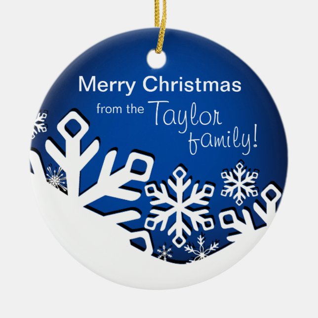 Holly Jolly Snowflakes Christmas Photo| sapphire Ceramic Ornament (Front)