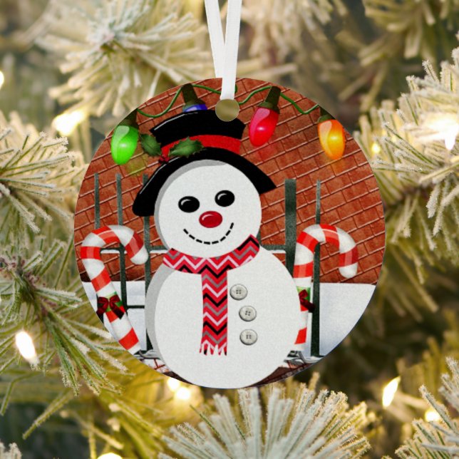Holly Jolly Snowman  Metal Tree Decoration (Insitu)