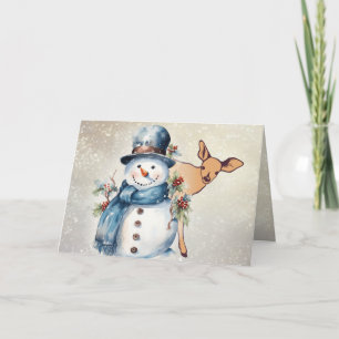 "Holly Jolly Snowman" with a Fawn  Card