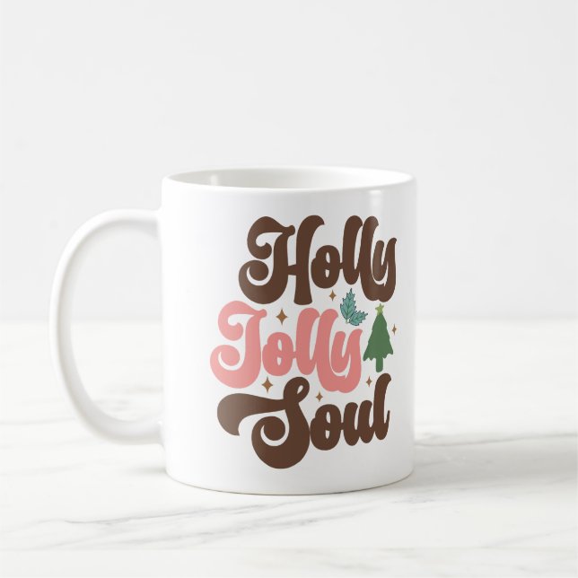 Holly Jolly Soul Retro Groovy Christmas Holidays Coffee Mug (Left)