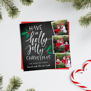 Holly Jolly   Square Holiday Photo Collage Card