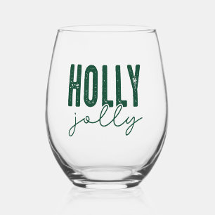 Holly Jolly Stemless Wine Glass