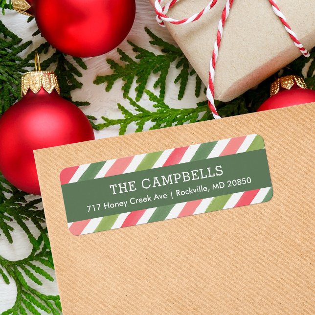 Holly Jolly Stripes Holiday Return Address Label (Creator Uploaded)