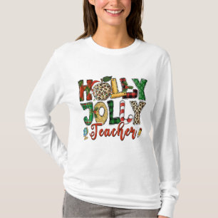 Holly Jolly Teacher Christmas Holidays Typography T-Shirt