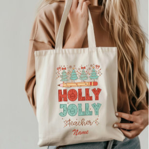 Holly Jolly Teacher Christmas Tote Bag