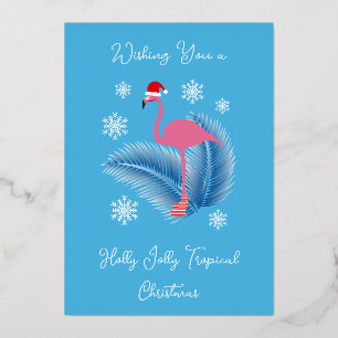 Holly Jolly Tropical Christmas Flamingo Foil Holiday Card