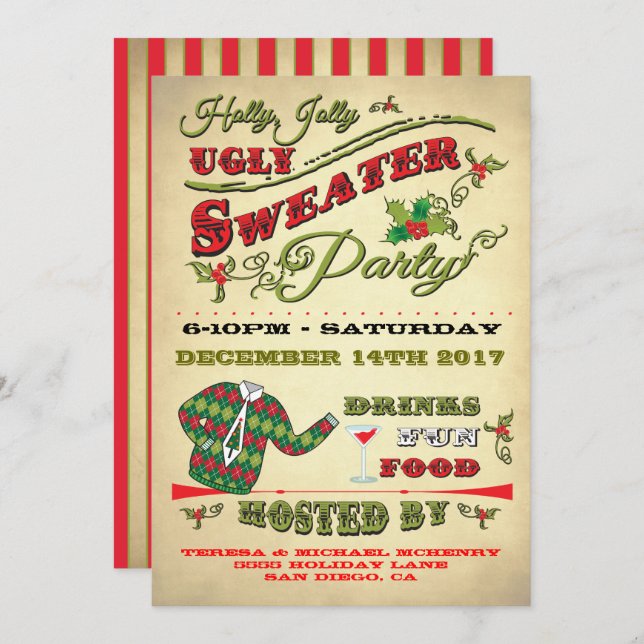 Holly Jolly Ugly Sweater Holiday Party Invitation (Front/Back)
