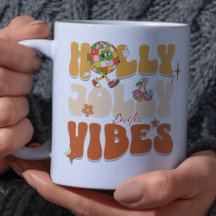 Holly Jolly Vibe Retro Groovy Brown Christmas Name
