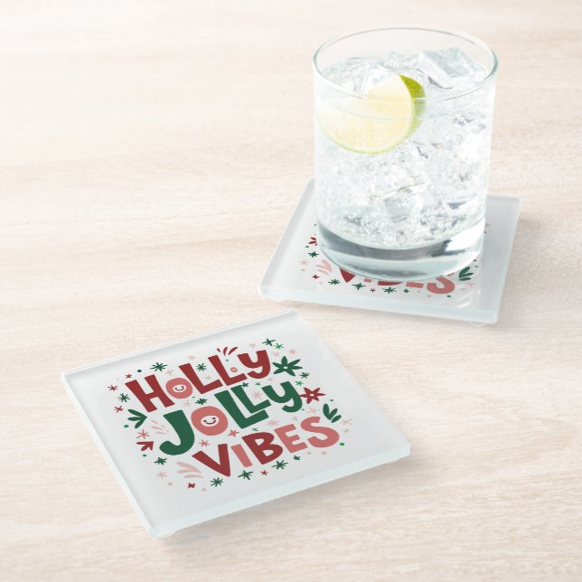 Holly Jolly Vibes Christmas Coaster (Angled)