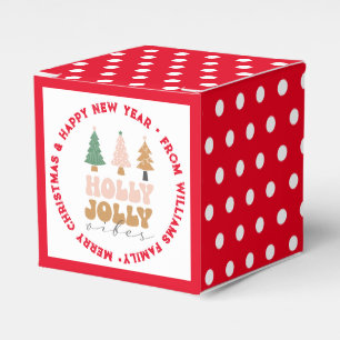 holly jolly vibes, christmas retro red script dots favour box