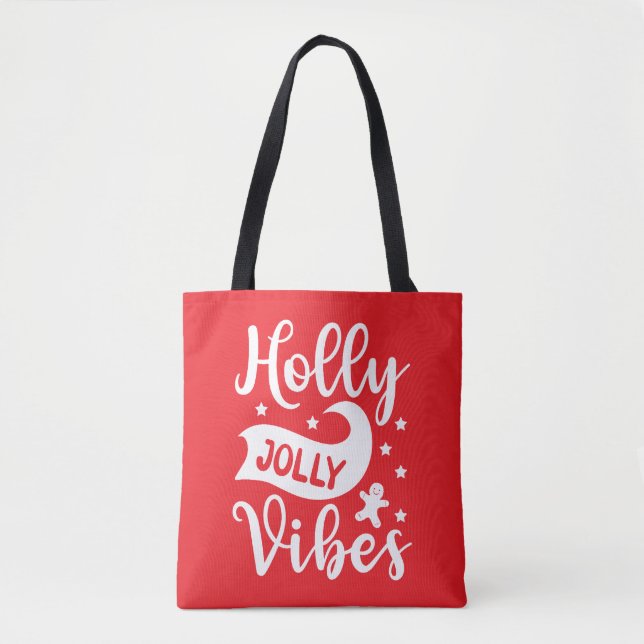 Holly Jolly Vibes Festive Red  Tote Bag (Front)