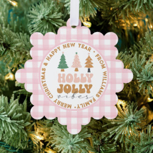 holly jolly vibes,merry christmas&new year pink tree decoration card