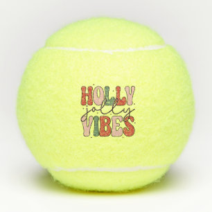 Holly Jolly Vibes Retro Christmas Holidays Script Tennis Balls