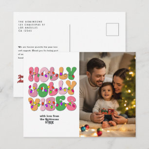 "Holly Jolly Vibes" Retro Christmas Lights Photo Holiday Postcard