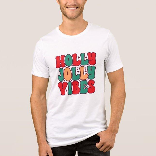 Holly Jolly Vibes Retro Groovy Christmas Holidays Tri-Blend Shirt (Front)