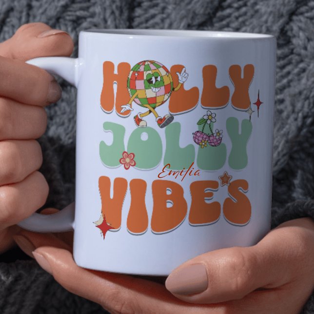 Holly Jolly Vibes Retro Orange Christmas Name Mug (Creator Uploaded)