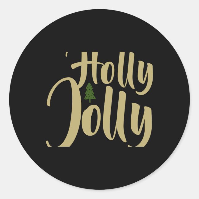 Holly Jolly White Gold Merry Christmas Long Sleeve Classic Round Sticker (Front)