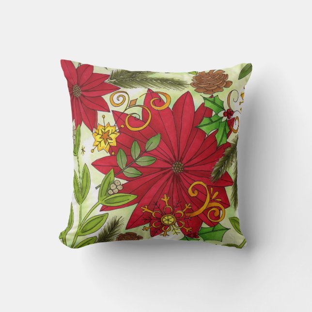 Holly Jolly Winter Throw Pillow (Front)