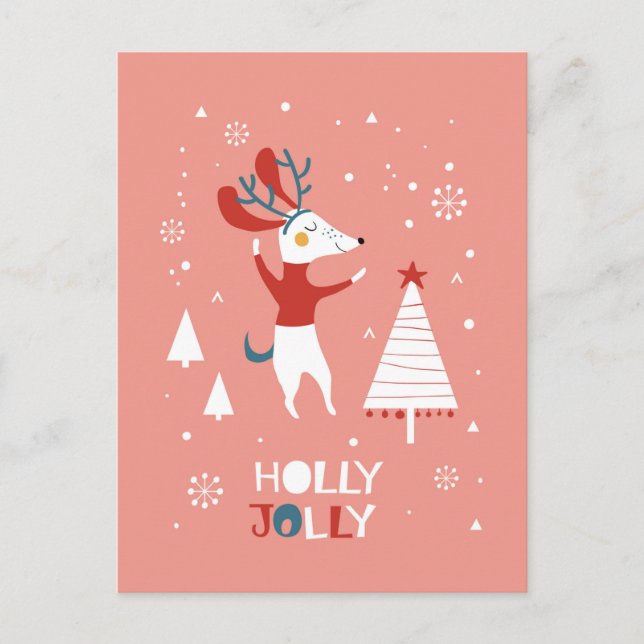 Holly Jolly with Cute Dog Christmas Postcard (Front)