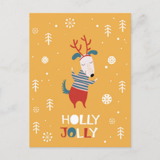 Holly Jolly with Cute Dog Postcard in Christmas