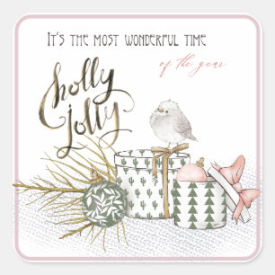  Holly Jolly Wonderful Time Christmas  Square Sticker
