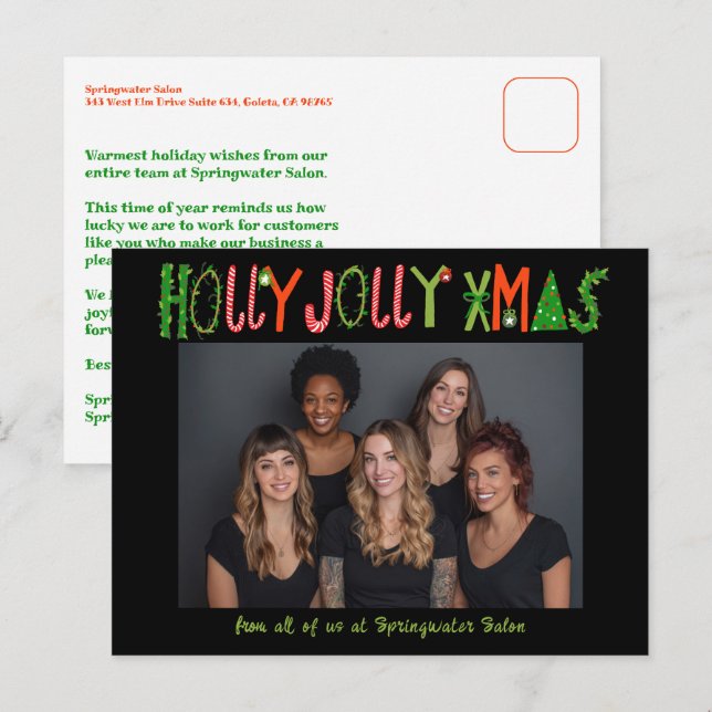 HOLLY JOLLY XMAS Christmas Custom Business Holiday Postcard (Front/Back)