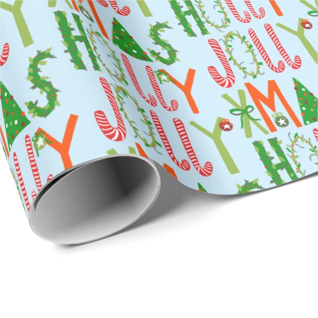 HOLLY JOLLY XMAS Cute Retro Christmas Gift Wrapping Paper (Roll Corner)