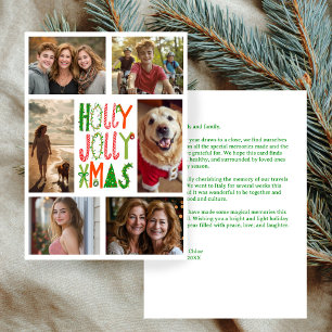 HOLLY JOLLY XMAS Hand-Drawn CUSTOM 6 PHOTO Holiday Card