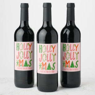 HOLLY JOLLY XMAS Holiday Christmas CUSTOM Wine Label