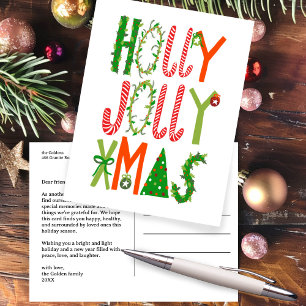 HOLLY JOLLY XMAS Lettering Christmas CUSTOM Postcard