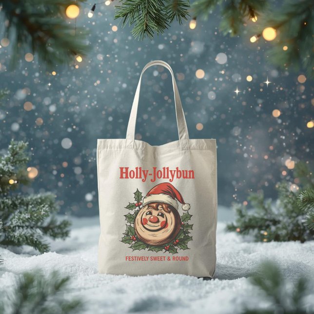 Holly-Jollybun – Funny Christmas Cinnamon Roll Pun Tote Bag (Creator Uploaded)