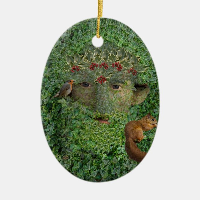 Holly King Green Man Pagan Wiccan Ceramic Ornament (Front)