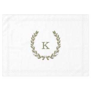 Holly Laurel Wreath Monogram Holiday Tablecloth